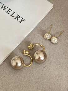 1 Pair Elegant High-End Minimalist Champagne Pearl & Rhinestone Inlaid Earrings, Versatile For Daily Wear