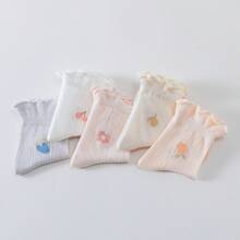 4 Pairs Mixed Baby Cotton Breathable Mesh Short Socks, Girls&Boys Summer Thin Lace Trim Ankle Socks