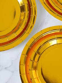 Platos desechables de papel dorado de 7/9 pulgadas, platos desechables dorados, suministros para fiestas, fiestas desechables, fiesta de cumpleaños, fiesta de regalos, suministros de decoración para celebraciones - Dorado - Ver 4