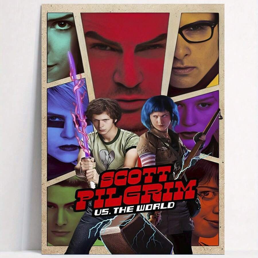 Framed Scott Pilgrim Vs. The World Movie Poster Canvas Print,  Vintage Wall Art For Living Room And Bedroom,  Es - - Framed(框架) - 查看 1