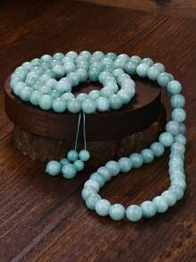 Vintage Natural Jade Bead & Lapis Lazuli Long Necklace, 99 Mala Prayer Beads Necklace With Stone Tassel Pendant