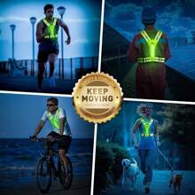 LED Reflective Vest Safety Gear, Light Up Vest Night Walking Cycling, High Visibility Running Vest With Reflective Strips - 綠色 - 查看 8