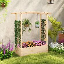 Wooden Raised Garden Bed W/ Trellis & Hanging Roof Planter Box Drainage System - Natural - View 2