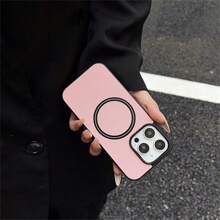 Magnetic 1pc Minimalist Pink Litchi Texture Phone Case Compatible With IPhone 11 12 13 14 15 Plus 16 Pro Max S22 S23 S24 S25 Ultra, Anti-Drop Protective Cover