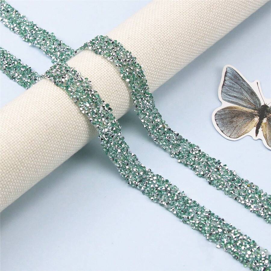 1pc Self-Adhesive Resin Diamond Strip Apparel Accessories Rhinestone DIY Supplies - Green - View 1