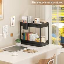 Organizador de fregadero negro con 1 cajón, adecuado para almacenamiento en gabinetes de baño y cocina, cesta de almacenamiento, estantería deslizable multifuncional de plástico ABS, organizador de hogar, se adapta a espacios pequeños