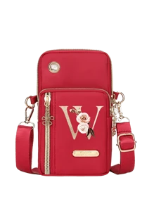 Women's Phone Pouch, Red Mini Crossbody Bag With Gold Floral & Alphabet A-Y Pattern Women's Vertical Coin Purse Sports Arm Sleeve/Running Wrist Pouch Mini Casual Crossbody Phone Bag With Earphone Hole Fashionable For White-Collar, Suitable For University, Work, Business, Commute, Office, Anniversary, Valentine's Day, Birthday, Mother's Day, Teacher's Day, Etc. - Red - View 22