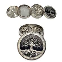 Molinillo de 4 capas de 50mm y 63mm de aleación de zinc color plata con grabado, modelo 2025, molinillo portátil multifuncional, accesorios incluidos, regalo ideal de decoración creativa para el hogar