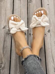 1 Pair Bow Decor Lightweight Bubble Sole Comfortable Non-Slip Slippers - Beige - View 3