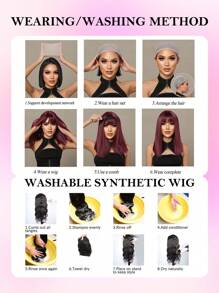 时尚 26 英寸长直发粉色女士合成耐热纤维假发带全刘海适合音乐节日常、度假和旅行使用 - 粉色 - 查看 9