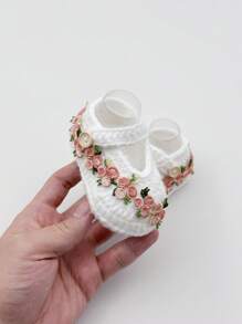 1 Pair Hand-Knitted Flower Pattern Infant Step Shoes Infant Pre-Walker Floor Socks - White - View 2