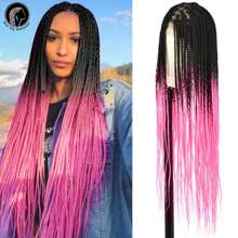 Full Double Lace Front Box Braided Wigs For Women 36 Inches Knotless Cornrow Braids Lace Frontal Wig Synthetic Braided Wig Daily Used Hot Pink