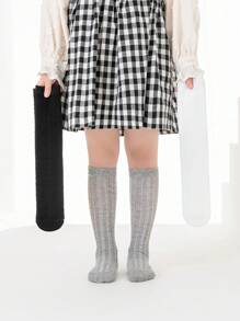 3pcs Girls' Solid Color Hollow Breathable Knee-High Socks - Multicolor - View 3