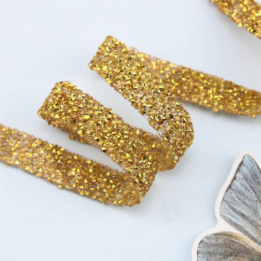 1pc Self-Adhesive Resin Rhinestone Trims Clothing Accessories DIY Decor - Golden - View 1