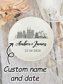 1/2/5Pcs Personalized Name Date Ceramic Ring Plates, Custom Jewelry Boxes, Customized Bride Engagement Gifts, Customizable First Marriage Ring Plates, Bride And Groom Gifts, Bride Proposal Gifts, Bride Showers, Anniversary Gifts, Personalized Ring Plates