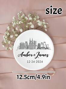 1/2/5Pcs Personalized Name Date Ceramic Ring Plates, Custom Jewelry Boxes, Customized Bride Engagement Gifts, Customizable First Marriage Ring Plates, Bride And Groom Gifts, Bride Proposal Gifts, Bride Showers, Anniversary Gifts, Personalized Ring Plates