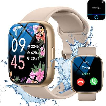 1.83英寸男女通用智能手表，具备通话功能、睡眠和心率追踪、远程拍照和音乐控制，兼容iOS和安卓系统，IP68级防水，100多种运动模式，电池续航超过30天