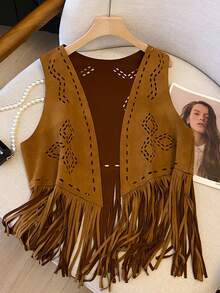 Bohemian Style Openwork Tassel Hem Cardigan Jacket, Spring Season
