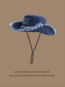 1pc Unisex Vintage Distressed Embroidered Letter Brim Drawstring Washed Bucket Hat, Suitable For Travel, Beach, Outdoor Activities, Casual Wear - Multicolor - View 12