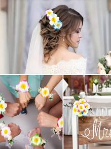 12pcs/8pcs-Hawaiian Style Artificial Yellow Flower Heart Wood Hair Clip, Colorful, Suitable For Tropical Party Decoration, Bridal Wedding, Beach Resort And Pool Floating Flower Decoration, Hawaiian Party Decoration - Multicolor - View 7