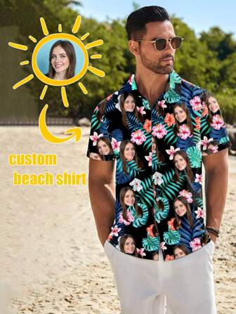 Customized Hawaiian Shirts With Personalized Designs Of People, Children, Pets, Cartoons, And Festive Themes, Suitable For Men,Chic Autumn,Street Casual Chic