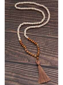 1pc Picture Stone Tassel Long Necklace, Simple And Practical Multifunctional - Khaki - View 5