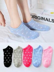 8 Pairs Assorted Women Heart Print Solid Color Comfortable Casual Short Socks, Versatile For All Seasons - Multicolor - View 3