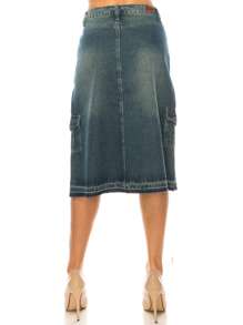A-Line Denim SkirtPlainCasualDenimPocketButtonZipperCargo Pocket - Vintage - View 5