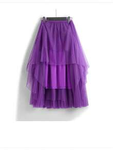 Women's Long Pleated Tulle A-Line Skirt With Flared Hem - Purple - View 2