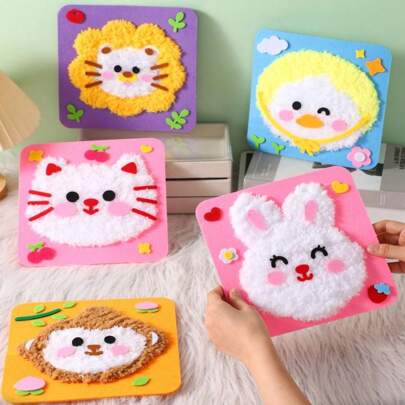 2/3/4pcs DIY Cartoon Embroidery Craft Kit For Beginners, Fuzzy Felt Sticker Art Set, Creative Handmade Plush Painting Kit, Cute Animal Sewing Set Handmade Soft Yarn Needlework DIY Craft Sewing Set, School Art Supplies, Unique Gift For Craft Enthusiasts, Fun Cartoon Animal Embroidery Decoration Set Gifts