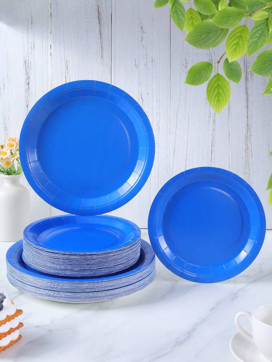 7/9 Inch Navy Blue Disposable Paper Plates Party Supplies, Navy Blue Disposable Paper Plates, Party Decorations, Disposable Party, Birthday Party Gathering, Gift Party, Celebration Decorations - Multicolor - View 1