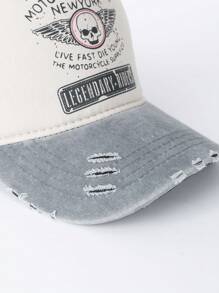 1pc Letter & Skull Graphic Casual Street Style Polyester Quilted Distressed Anti-UV Decor Couple Sport Sun Protection Curved Brim Baseball Cap, Versatile For Commuting, All Season - Curved Brim Hat - View 10