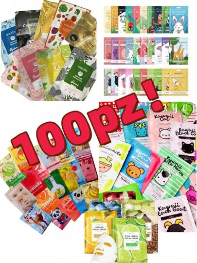 Caja de 100/50/20 máscaras hidratantes individuales, para nutrir y hidratar la piel. Concentrado de fullereno y nicotinamida para blanquear y atenuar las manchas. Extraído de plantas, suave.