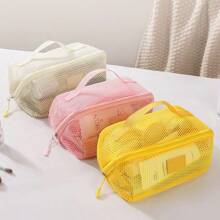 Bolsa de maquillaje de alta gama con diseño tipo Ins de gran capacidad y malla, organizador de artículos de tocador portátil y multifuncional para viajes