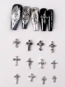 TSZS 12 槽盒装 120 件朋克 Y2K 暗黑风格混合合金组合美甲用品指甲饰品美甲宝石 - 灰色 - 查看 7