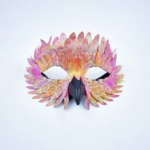 1pc Masquerade Party PU Bird Beak Feather Mask, Colorful Face Veil, Halloween Costume Party Stage Performance Decoration - Multicolor - View 12