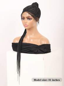 31-Inch Box Braid Wig, Black Lace Front Ponytail Wig For Women, Lightweight Synthetic Braided Wig With Baby Hair, Double Lace Handmade
