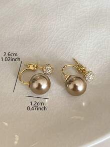1 Pair Elegant High-End Minimalist Champagne Pearl & Rhinestone Inlaid Earrings, Versatile For Daily Wear