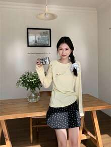 碎花A字休闲裙，清新时尚夏日 - 黑色 - 查看 4