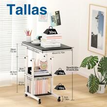 Mesa para Laptop Altura Ajustable con Ruedas, Mesa Lateral Móvil Multifuncional para Hogar y Oficina - Negro - Ver 2