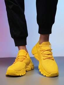 男士休闲时尚柔软透气低帮舒适户外运动鞋，春夏季，运动跑步鞋，黄色 - 黃色 - 查看 4
