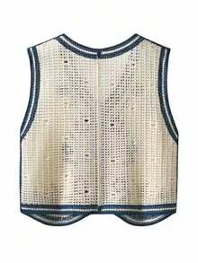 Women's Fashionable Retro Embroidered Knit Beach Cardigan - Beige - View 4