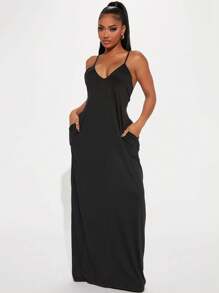 1pc Solid Color Casual Knitted Backless Pocket Mini Dress, Suitable For Date Night, Formal Dinner, Summer