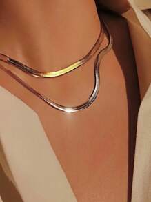 سلسلة عنق بسيطة بشكل شريحة الثعبان 2/3/4/5 مم، تصميم يناسب الجنسين، نفس طراز ميايا كندو؛ سلسلة عنق ذهبية على طراز عظام الثعبان، سلسلة شريحة عالية الجودة للرجال والنساء، قلادة بسيطة، مناسبة للزفاف والاحتفالات والحفلات والطراز الرجعي والملابس الرسمية والإكسسوارات - متعدد الألوان - مشاهدة 6