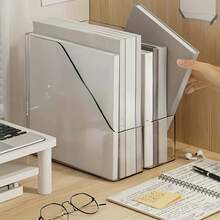 2pcs Transparent PET Desktop Organizer - Multi-Functional Office Supply Transparent Storage Rack, Vertical Book & Stationery Holder, Desktop File & Folder Stand, Space Saving Bookshelf For Home And School - Clear - View 7