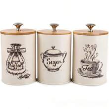 3pcs Coffee Jars, Retro Style Food Sealed Tank With Wooden Lid AndSealing Strip, Leak Proof And Reusable Food Storage Box, For Biscuit,Candy And Sugar, Kitchen Organizers And Storage, Kitchen Accessories