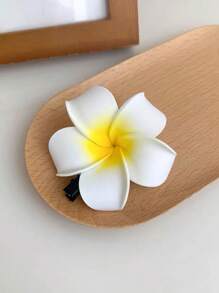1个青少年逼真花朵沙滩发夹，可爱鸡蛋花发饰，适合沙滩/度假 - 黃色 - 查看 4
