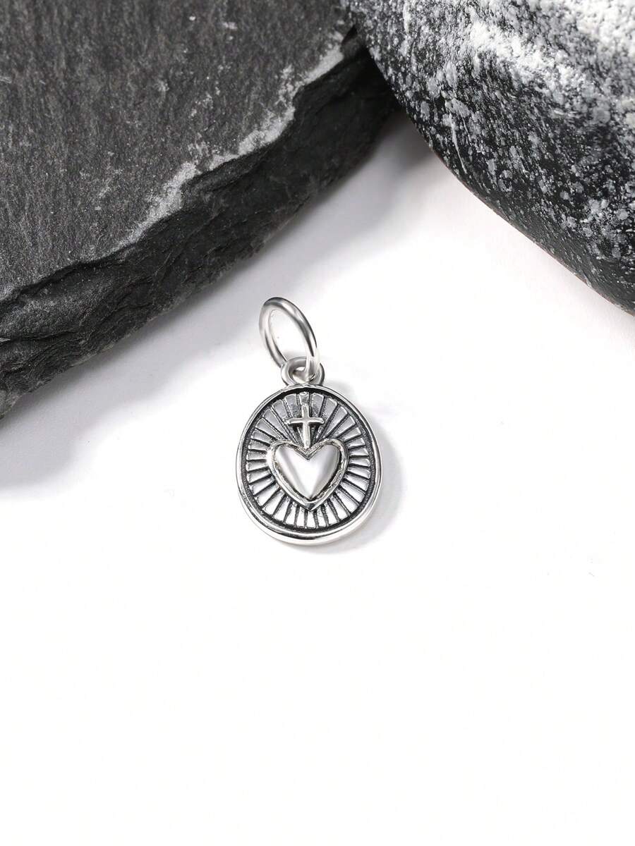 1pc Simple Unique 925 Sterling Silver Radiant Sacred Heart Charm DIY Pendant Women Fine Jewelry Gift - Silver - View 1