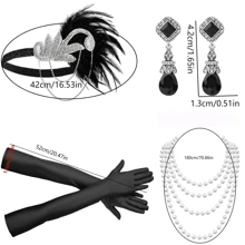 6pcs 1920s Women's Elegant & Sexy Party Decoration Accessories Set, Includes Headband, Gloves, Hand Decor, Earrings, Necklace, High-End Retro Style For Costume Parties - A - View 2