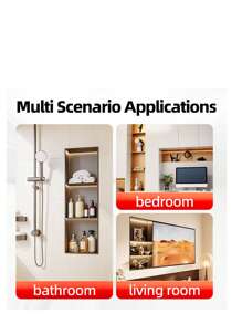 不锈钢嵌入式淋浴壁龛，哑光黑色，用于浴室储物，无需瓷砖 - 彩色 - 查看 3